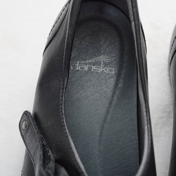 Dansko Black Leather Slip-On Comfort Shoes Size 41 Orthotic Workwear Clogs - Picture 4 of 12